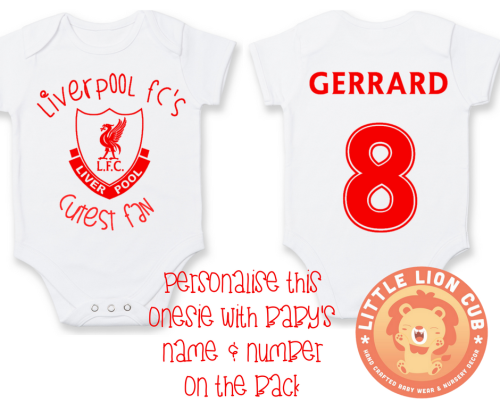 PERSONALISED LIVERPOOL FC Baby Grow with NAME & NUMBER/Liverpool FC's Cutest Fan Onesie