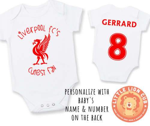 PERSONALISED LIVERPOOL FC Baby Grow with NAME & NUMBER/Liverpool FC's Cutest Fan Onesie