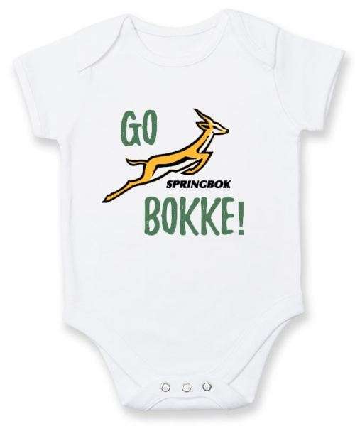 PERSONALISED SPRINGBOK RUGBY Baby Grow with NAME & NUMBER/GO BOKKE! / baby shower