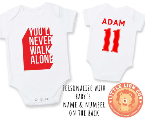 PERSONALISED LIVERPOOL FC Baby Grow with NAME & NUMBER / You'll Never Walk Alone / Liverpool YNWA