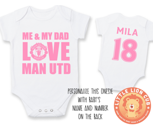 PERSONALISED MANCHESTER UNITED Baby Grow with NAME and NUMBER/Me and My Dad love Manchester United