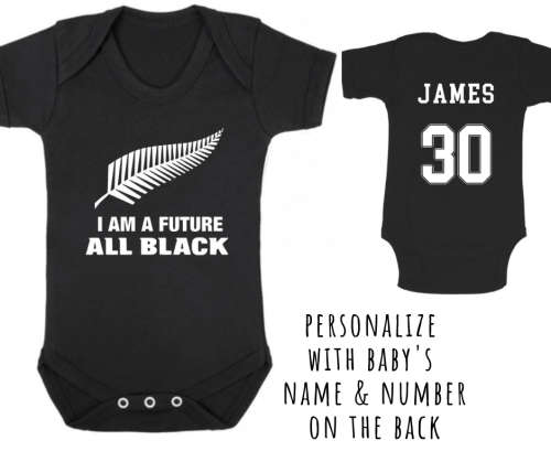 PERSONALISED ALL BLACKS RUGBY Baby Grow with NAME & NUMBER/ All Blacks baby onesie/ Babyshower