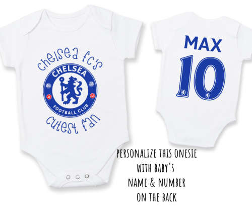 PERSONALIZED Chelsea FC Baby Onesie with NAME & NUMBER/Chelsea FC's Cutest Fan Onesie / Soccer Baby/