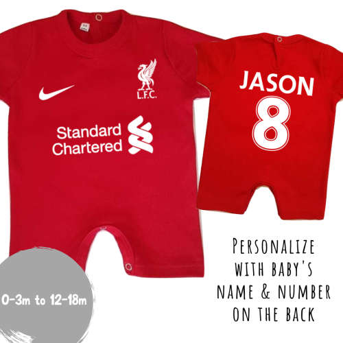 PERSONALISED LIVERPOOL FC Baby Romper with NAME & NUMBER/New 20/21 Season LFC Kit