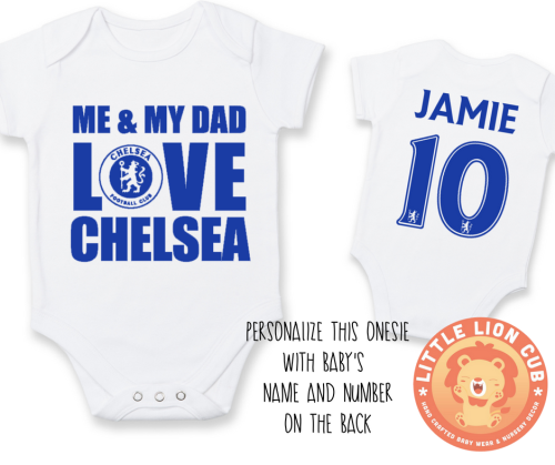 PERSONALISED CHELSEA FC Baby Grow with NAME and NUMBER/Me and My Dad Love CHELSEA Onesie/ Babyshower