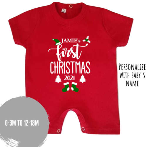Personalized My First Christmas Baby Romper/1st Christmas Baby Outfit/ Personalized Baby Gift/ Xmas