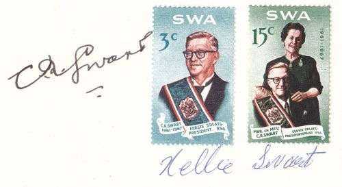 President CR Swart and wife Nellie signatures on envelope.