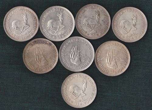 South Africa 5's coins 1947-1953 circulated.