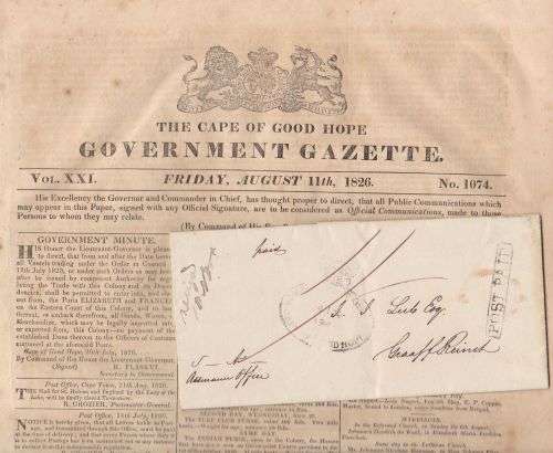Cape of Good Hope 1826 Newspaper and 1831 Letter.