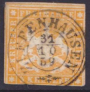 Wurttemburg imperforated 31/10/1859 fine used.