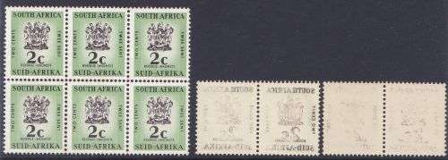 South Africa revenue 2c small for cheques 1967/8 offset on 4x stamps.