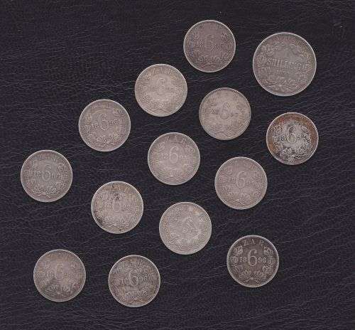 Transvaal Kruger silvers coins circulated 6d and 1's priced to sell.