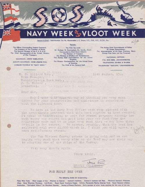 Union Charity Navy Week letter 16th August 1944.