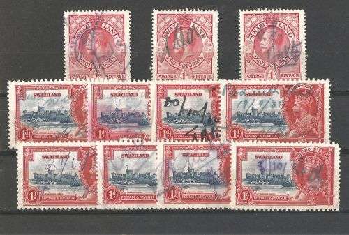 Swaziland  George v 1d postal stamps used for revenue duty.
