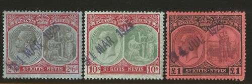 St Kitts Nevis selection of George v stamps revenue usage.