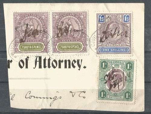 Cape of Good Hope 7s6d Standing Hope (x2) on piece, fine used.