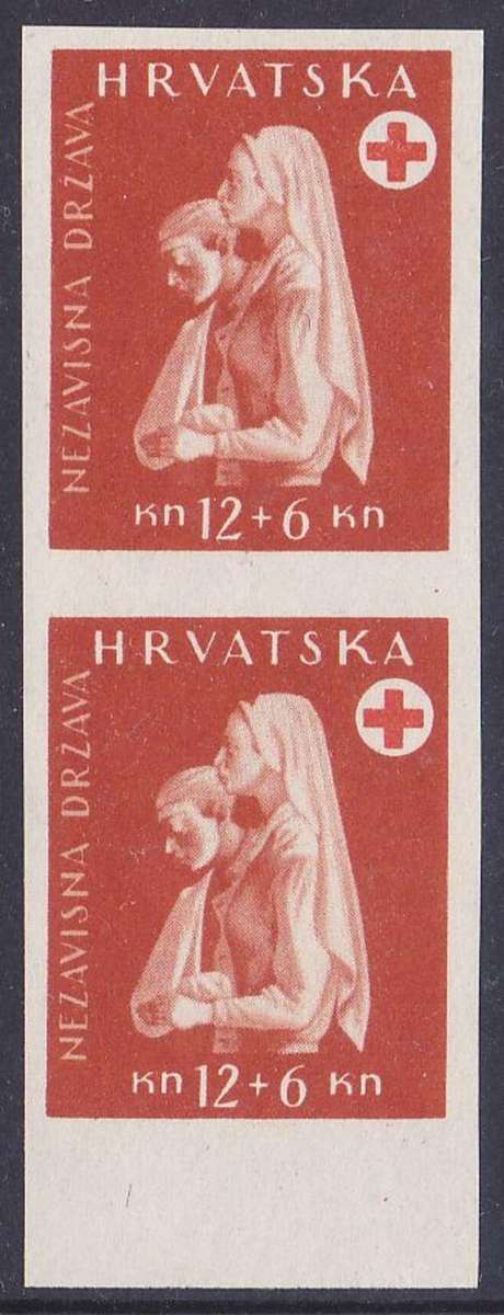 Croatia Red Cross 1943 imperforated vertical pair.