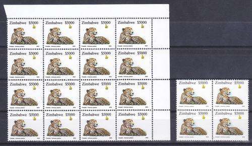 Zimbabwe variety Double effect on black print block of (x16).