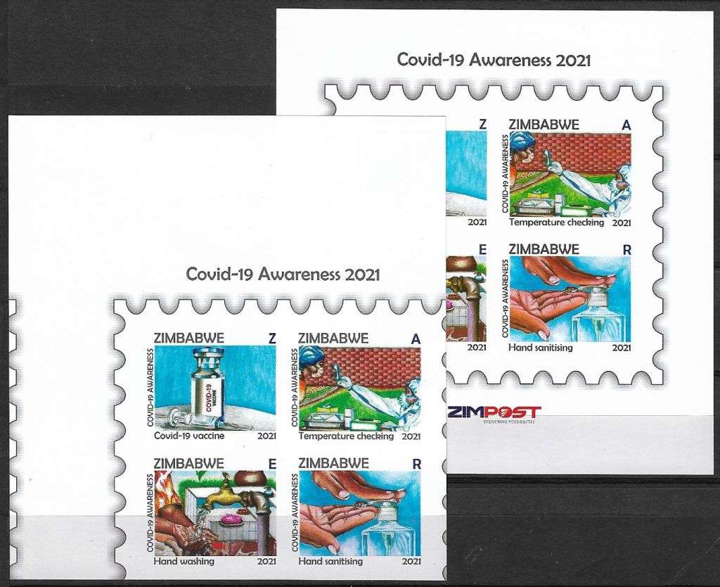 Zimbabwe variety 2021 Covid miniature sheet misperforated plus normal.