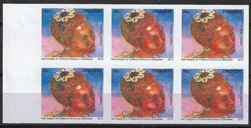 Zimbabwe variety 2013 imperforated 30c value block of (x6)