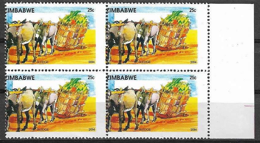 Zimbabwe variety 2014 misperforation block of (x4).