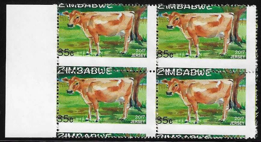 Zimbabwe variety 2017 misperforated 35c block of (x4).
