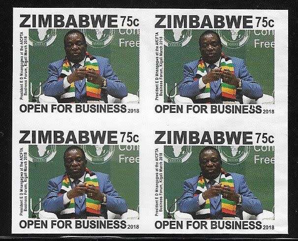 Zimbabwe variety 2018 imperforated 75c block of (x4).