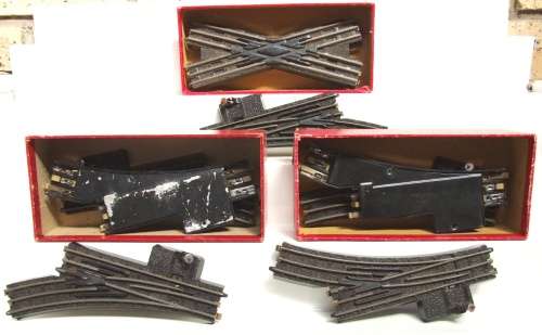 TRIX TTR OO : 8pc Vintage 3 Rail Points+Crossover Track in fair used boxed condition (W Germany)