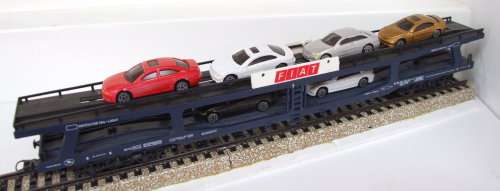 LIMA HO: Auto transporter with 6x Modern Car Load in good used & un-boxed condition (Italy)