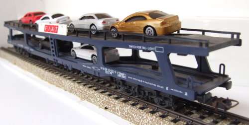 LIMA HO: Auto transporter with 6x Modern Car Load in good used & un-boxed condition (Italy)