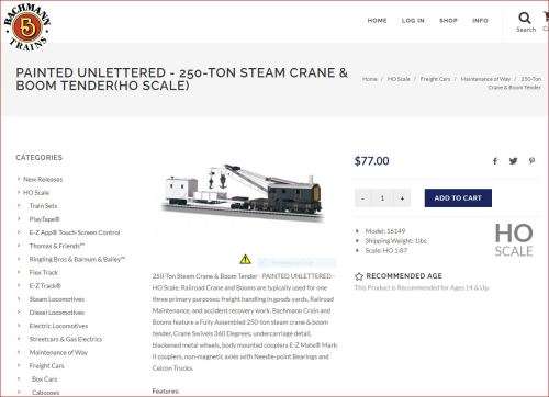 BACHMANN HO: Unmarked Crane with Support Car in NEW Sealed boxed condition (China)