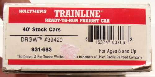 WALTHERS HO: DRGW American 40' Live Stock Car in Like New Weathered boxed condition (China)