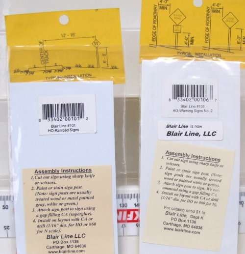 BLAIR LINE ACCESSORIES HO: Railroad & Traffic Signs in New Packaged condition(USA)