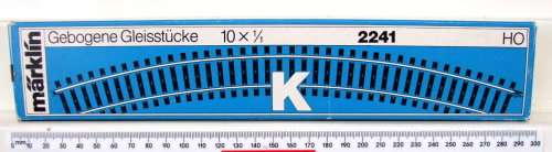 MARKLIN HO: Box of 10 R 553.9 mm(2241) Curved K-Track in Like New un-Used boxed condition.(Germany)