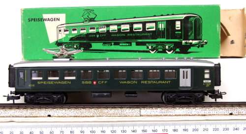 MARKLIN HO: Vintage 3Rail AC Tinplate SBB Restaurant Car in Almost New boxed condition (Germany)