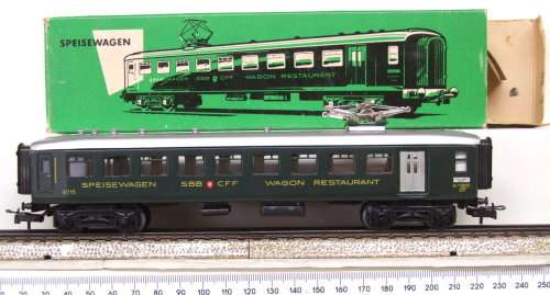 MARKLIN HO: Vintage 3Rail AC Tinplate SBB Restaurant Car in Almost New boxed condition (Germany)
