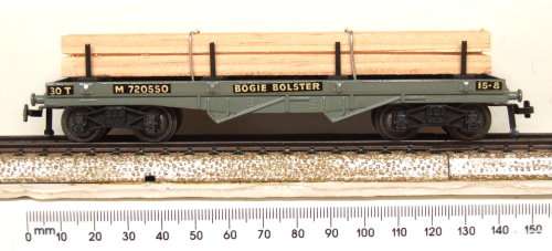 HORNBY DUBLO OO:  Vintage English Bogie Bolster Wagon with Wood Load in Good condition(England)
