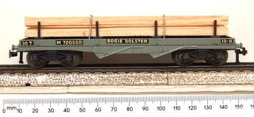 HORNBY DUBLO OO:  Vintage English Bogie Bolster Wagon with Wood Load in Good condition(England)