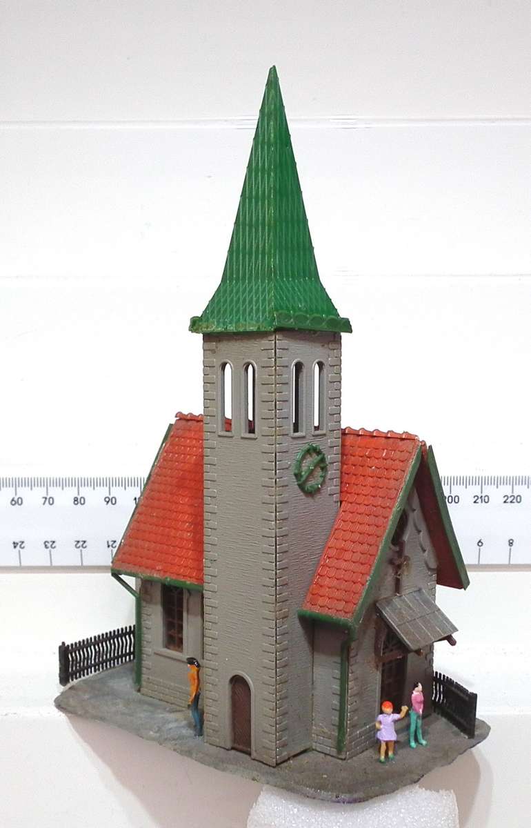 SCENERY HO: Small European Style Plastic Village Church in Fair Used Condition.