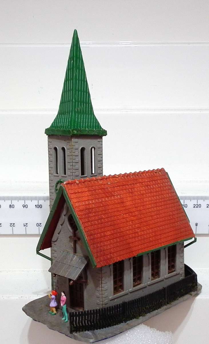 SCENERY HO: Small European Style Plastic Village Church in Fair Used Condition.