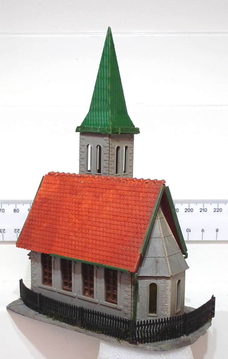 SCENERY HO: Small European Style Plastic Village Church in Fair Used Condition.