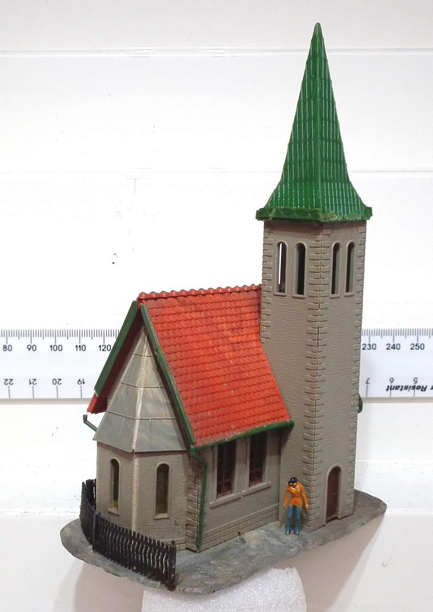 SCENERY HO: Small European Style Plastic Village Church in Fair Used Condition.