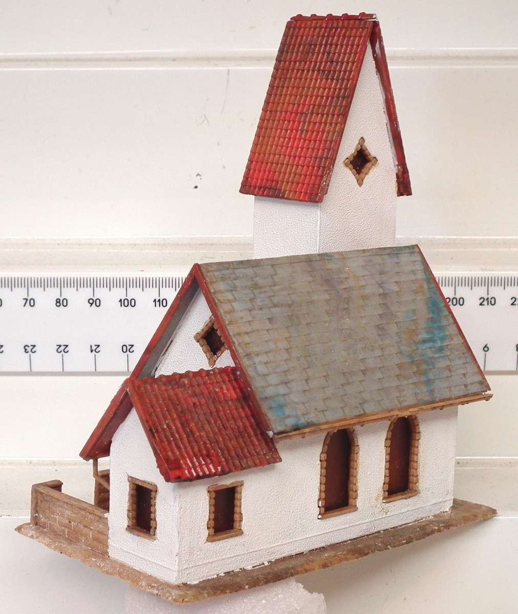 SCENERY HO: Small European Style Plastic Village Church in Fair Used Refurbished Condition.