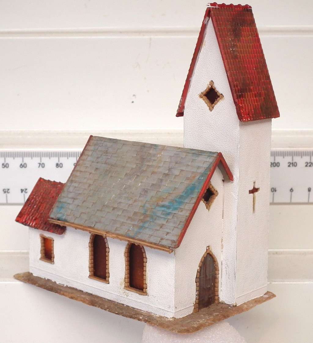 SCENERY HO: Small European Style Plastic Village Church in Fair Used Refurbished Condition.