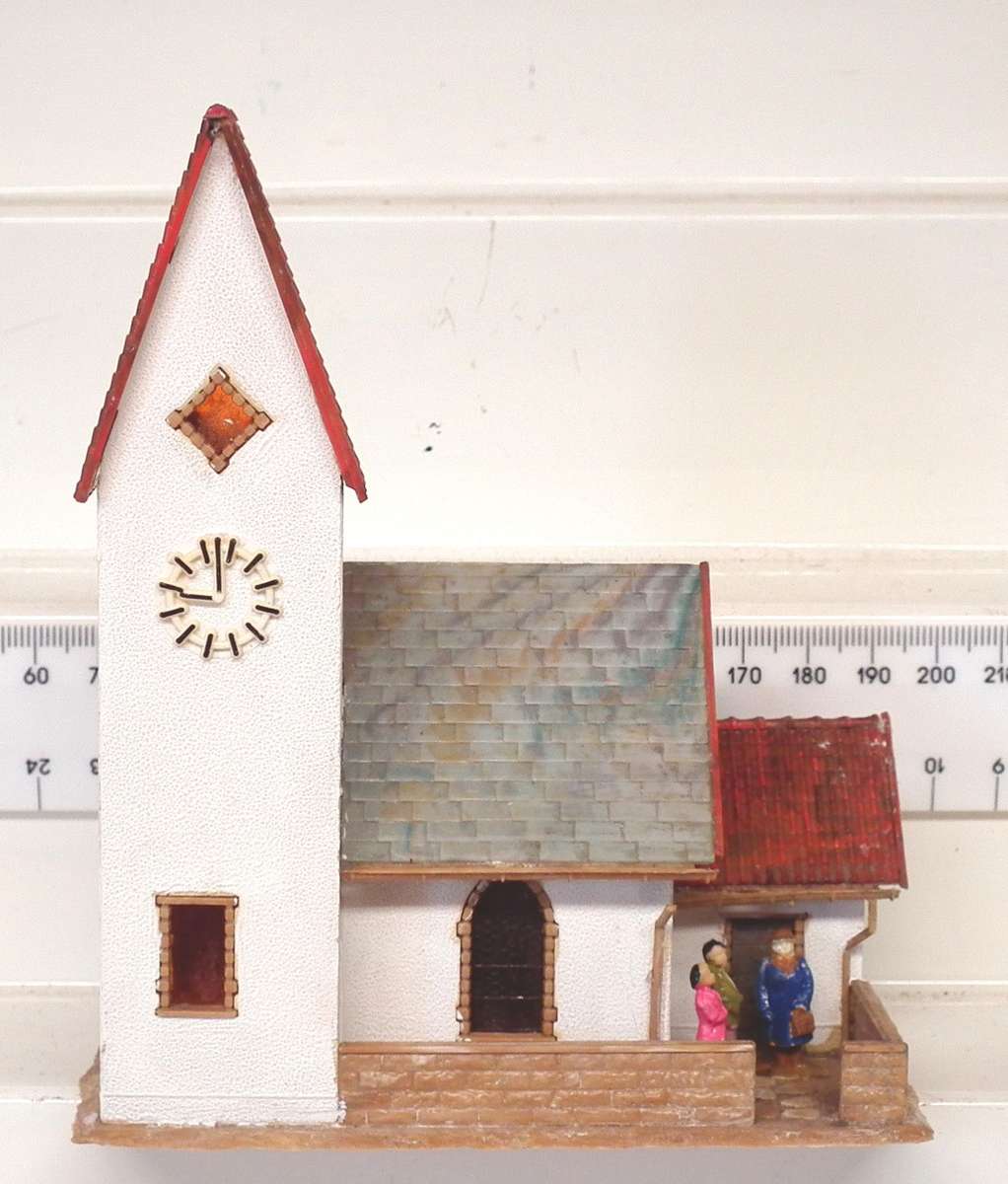 SCENERY HO: Small European Style Plastic Village Church in Fair Used Refurbished Condition.