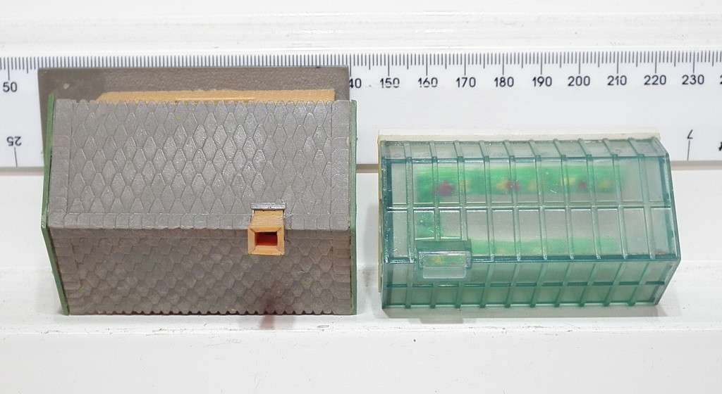 SCENERY HO: Small Detailed Plastic Buildings in Fair Used Condition.