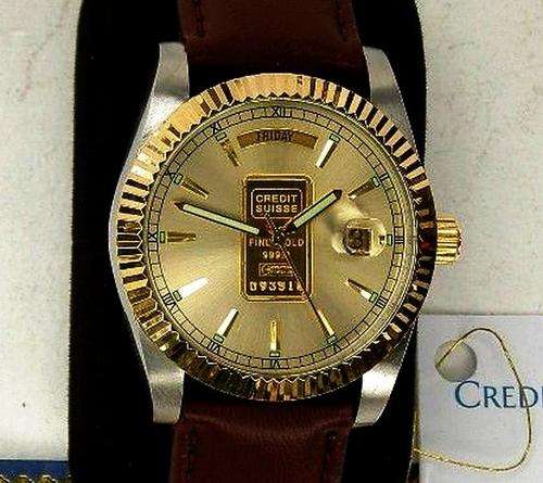 999.9% FINE GOLD SWISS CREDIT SUISSE DAY/DATE GENTS QUARTZ