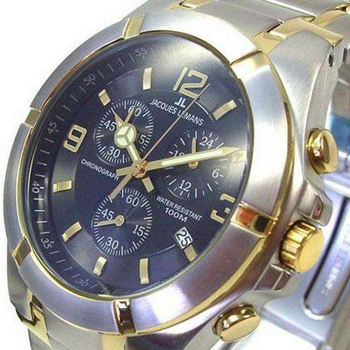 BRAND NEW JACQUES LEMANS Two Tone 100METER CHRONOGRAPH BLACK 1-1182D w