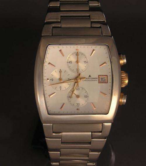 BRAND NEW JACQUES LEMANS Two Tone 30 METER CHRONOGRAPH SILVER FACE 1-1159
