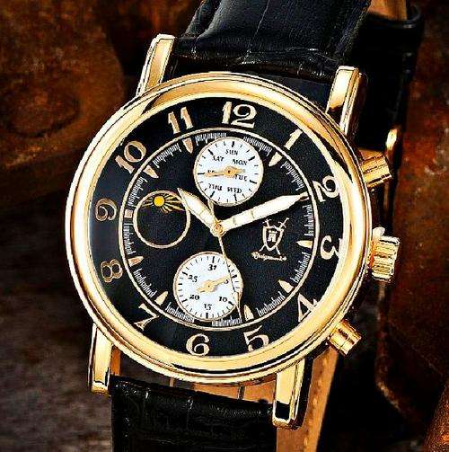 AUTHENTIC KONIGSWERK Gorgias Gold Leather MOON PHASE MULTIFUNCTION QUARTZ
